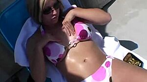 Paige Applies Lotion Outdoors Under Sunshine