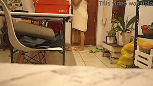 my fat pregnant wife teases with her big pussy while putting on a thong