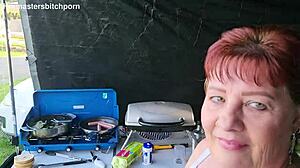 Filthy mature kiwi milf squats to piss outdoors at campground with tattoos and submissive vibe 😜