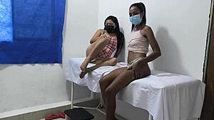 horny mexican lesbians touch in doctor's office