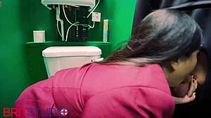 yo, check me out sucking dick at the gloryhole in my student uniform with big tits bouncing!