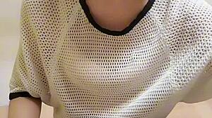 shemale ting xuan in fishnet stockings rides dildo for anal masturbation fun 🥵