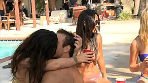 Teen blonde Lia Lor bent over for doggystyle fucking and cumshot