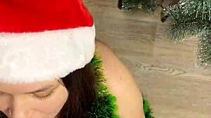 Step sister in Christmas costume offers her tits and holes as dirty talk gift!