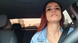 i feel so excited watching this redhead wife in uniform workout fetish as she masturbates in car with ass worshiping