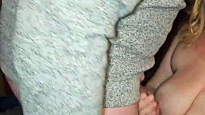 I love how this big milf sucks my cock with her boobs.