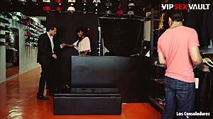 Black slut noe milk gets consoled by two euro cocks