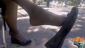 Shoeplay With Stockings And Flats In Candid Hidden Nylon Sexy Scene