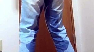 Girl pees in jeans while brother uses bathroom