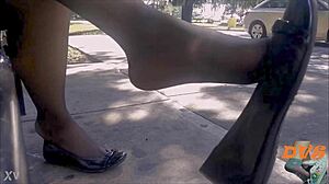 Shoeplay With Stockings And Flats In Candid Hidden Nylon Sexy Scene