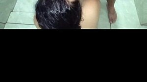 big tits wife gags in shower with natural feet