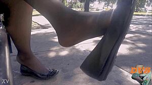Shoeplay With Stockings And Flats In Candid Hidden Nylon Sexy Scene