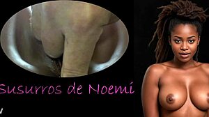 Black dildo handjob massage leads to shaved pussy orgasm, but sexy whispers reveal father-son taboo twist.