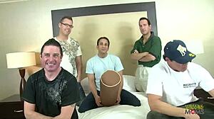 Horny brunette with small tits dives into group sex fun with friends