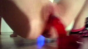 Masturbating in Socks While Riding Big Dildo