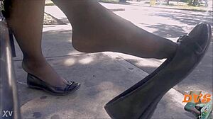 Shoeplay With Stockings And Flats In Candid Hidden Nylon Sexy Scene