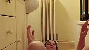 Female slave in bdsm self-session with chains