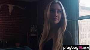 Hot blonde teen Emma Starletto stripping and fingering her pussy?