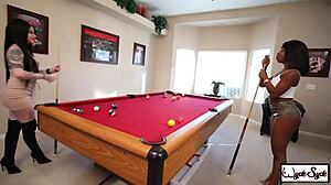 Kris Riot and Harmonie Marquis Play Fun Lesbian Pool Game