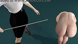 Intense BDSM caning punishment in the garage animation.
