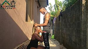 jasmine candy as a neighbor having quick outdoor encounter behind windows