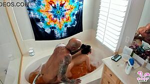 She gives blowjob by pool then gets doggystyle cock in wet shaved ass.