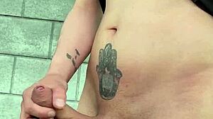 quick outdoor pants-off handjob in public spot