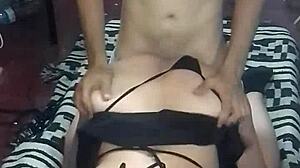 mature milf police woman in thong panties hooks up with stranger for sexy holiday party sex