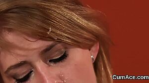 spicy beauty receives cum load on face and swallows love juice