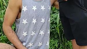 In the field, she sucked the endowed farmer while his friend filmed the public act.