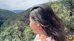 Bike ride turns into outdoor deepthroat sex with biker babe's shaved pussy