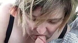 bbw wife liz giving another blowjob on the roadside