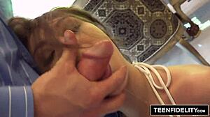 Watch teenfidelity give jojo kiss a real creampie and facial! She moans in delight