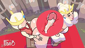 in this cartoon, the king celebrates with his small cock and big tits