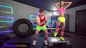 Fitness rooms lia min gym threesome with personal trainer