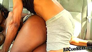 Ebony couple fucks in car