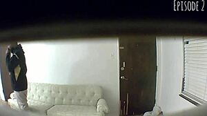 Spy Cam Catches Ebony Blowjob with Cum in Mouth and Handjob