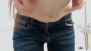 Skinny teen pisses through panties in bath squeezing them out. Dirty talk flows with golden shower urges.