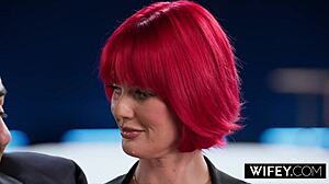 Wifey fiery redheaded hotwife Samantha Sinz craves BBC, sucking and deepthroating before doggystyle and spooning. She licks balls in heels while taking it deep.