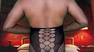 try on haul in full body stocking from naked, blue masquerade collared in sexy room