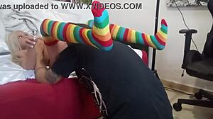 Blonde girl explores sex toy in amateur session