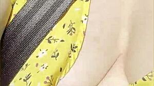 Wifey flashes her perfect big tits while driving in the car, getting all exhibitionist outdoors!