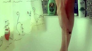 busty teen washes her perfect feet in the shower, it's so fetishy and hot