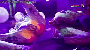 Neon party escalates - girls fuck and scream with pleasure!