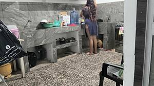 my stepsister got stuck in the kitchen while cleaning so i helped her out