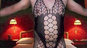 try on haul in full body stocking from naked, blue masquerade collared in sexy room