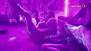 Neon party escalates - girls fuck and scream with pleasure!