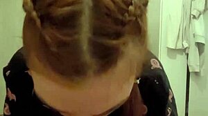 My redhead roommate grabbed my cock for a quick blowjob, spat cum back