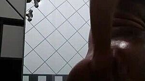 This hot latina brunette shows off her big ass in the shower