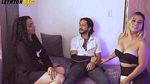 We watch movies as my girlfriend's best friend gets fucked by big cocks